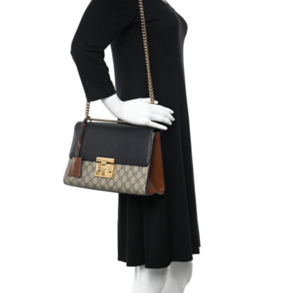 Gucci GG Supreme Monogram Calfskin Medium Padlock Shoulder Bag Beige Black Cuir